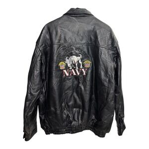 NWT Vintage 90s Men's XXL US Navy Patchwork Leather Bomber Jacket Flight Path